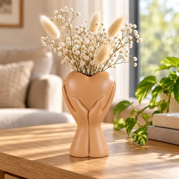 Lasaki_Careo_Ceramic_Flower_Vase,_Hand_Painted_Matte,_7_Inch,_Ginger_Tan