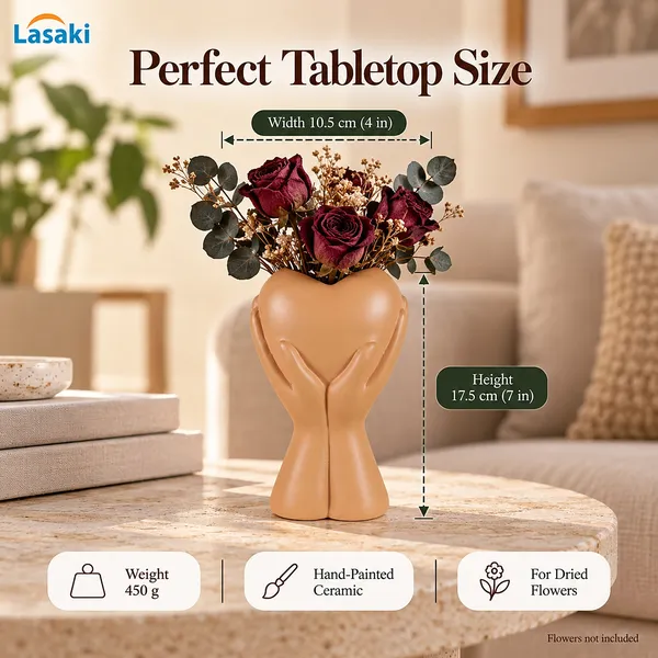 Lasaki_Careo_Ceramic_Flower_Vase,_Hand_Painted_Matte,_7_Inch,_Ginger_Tan