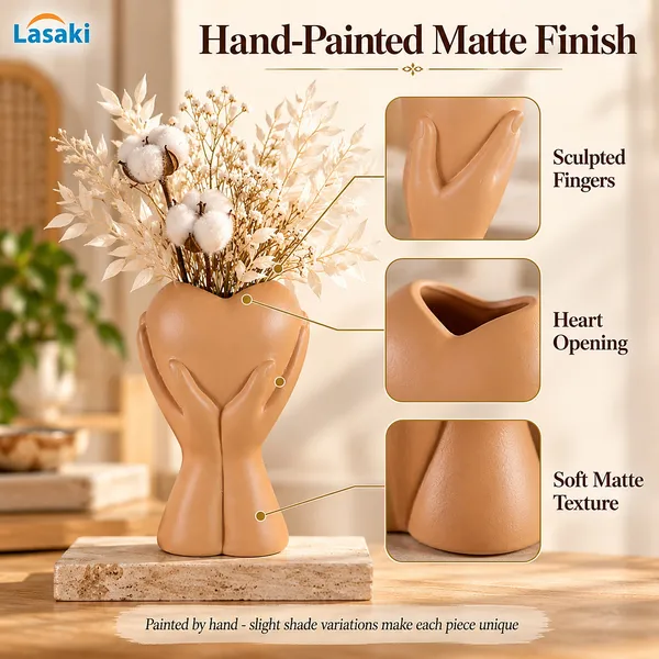 Lasaki_Careo_Ceramic_Flower_Vase,_Hand_Painted_Matte,_7_Inch,_Ginger_Tan