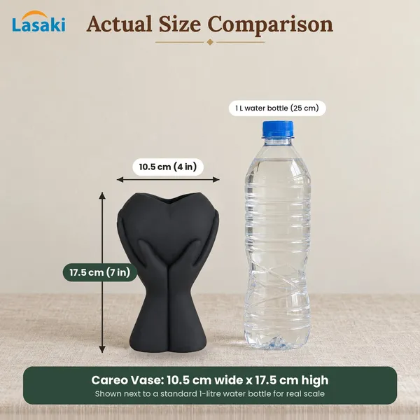 Lasaki_Careo_Ceramic_Flower_Vase,_Hand_Painted_Matte,_7_Inch,_Black