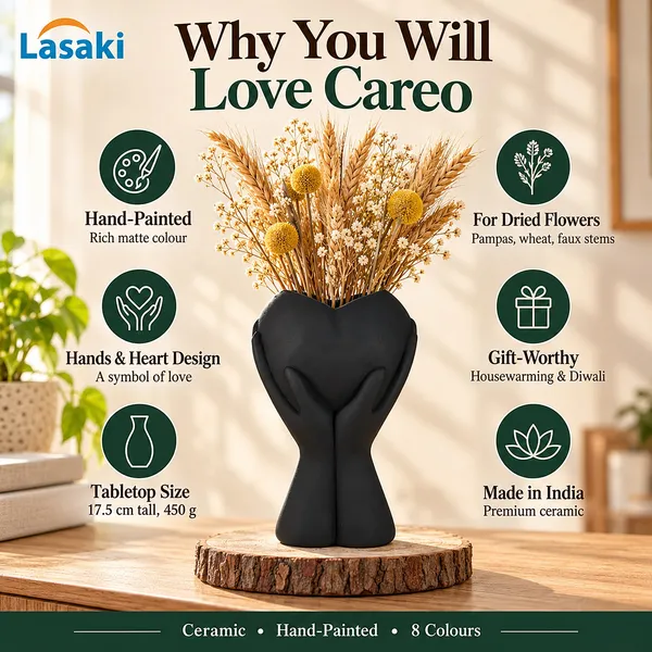 Lasaki_Careo_Ceramic_Flower_Vase,_Hand_Painted_Matte,_7_Inch,_Black