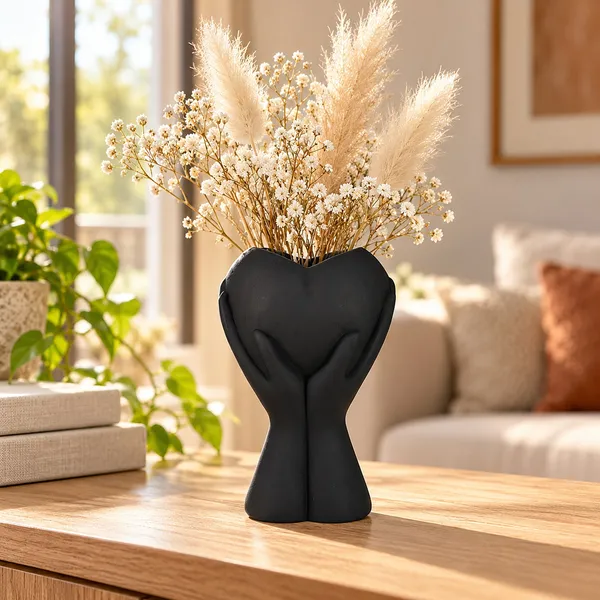Lasaki_Careo_Ceramic_Flower_Vase,_Hand_Painted_Matte,_7_Inch,_Black