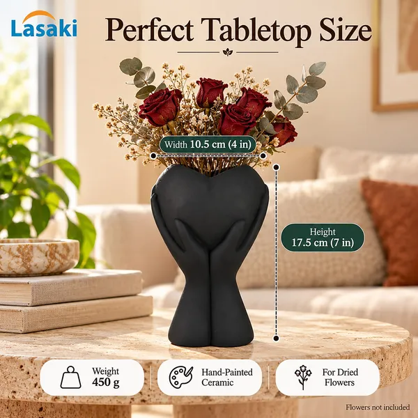 Lasaki_Careo_Ceramic_Flower_Vase,_Hand_Painted_Matte,_7_Inch,_Black