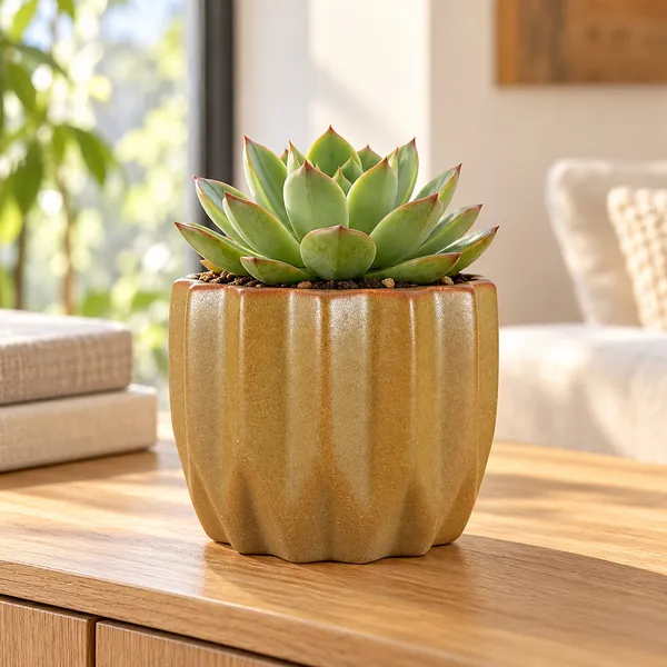 Lasaki_Montra_Ceramic_Pot_for_Indoor_Plants,_Rustic_Tan_Fluted,_5_Inch