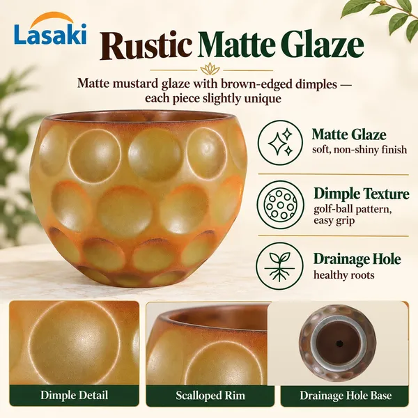 Lasaki_Orb_Rustic_Large_Ceramic_Pot_for_Indoor_Plants,_10_Inch,_Mustard