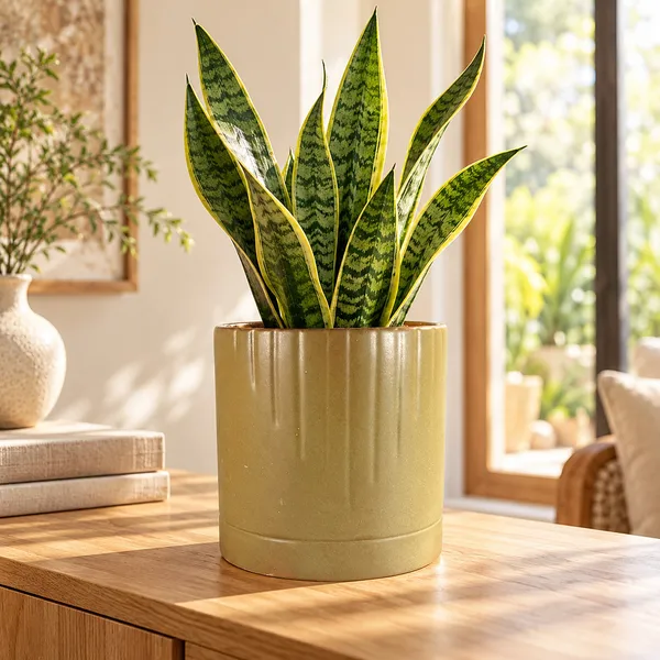 Lasaki_Morvo_Ceramic_Pot_for_Indoor_Plants,_Rustic_Olive_Ribbed,_8_Inch