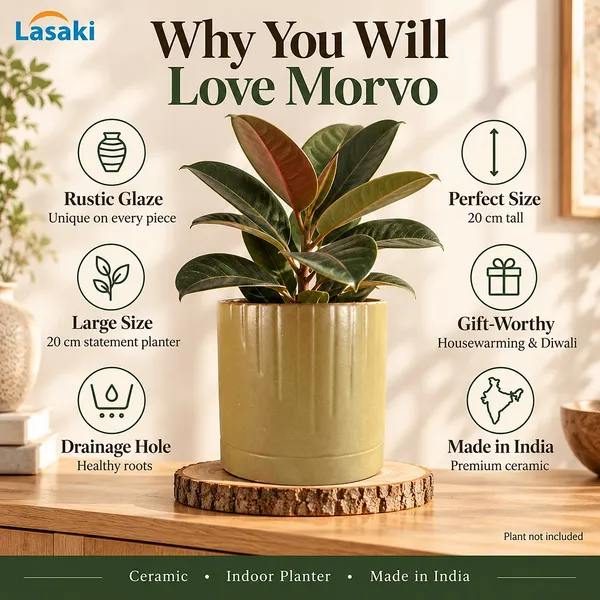 Lasaki_Morvo_Ceramic_Pot_for_Indoor_Plants,_Rustic_Olive_Ribbed,_8_Inch