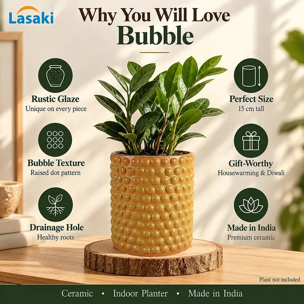 Lasaki_Bubble_Ceramic_Pot_for_Indoor_Plants,_Rustic_Ochre_Textured,_5_Inch