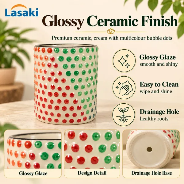 Lasaki_Bubble_Ceramic_Pot_for_Indoor_Plants,_Multicolour_Dots,_5_Inch