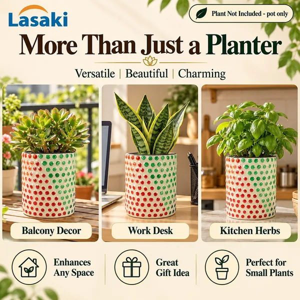 Lasaki_Bubble_Ceramic_Pot_for_Indoor_Plants,_Multicolour_Dots,_5_Inch
