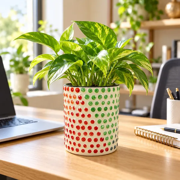 Lasaki_Bubble_Ceramic_Pot_for_Indoor_Plants,_Multicolour_Dots,_5_Inch