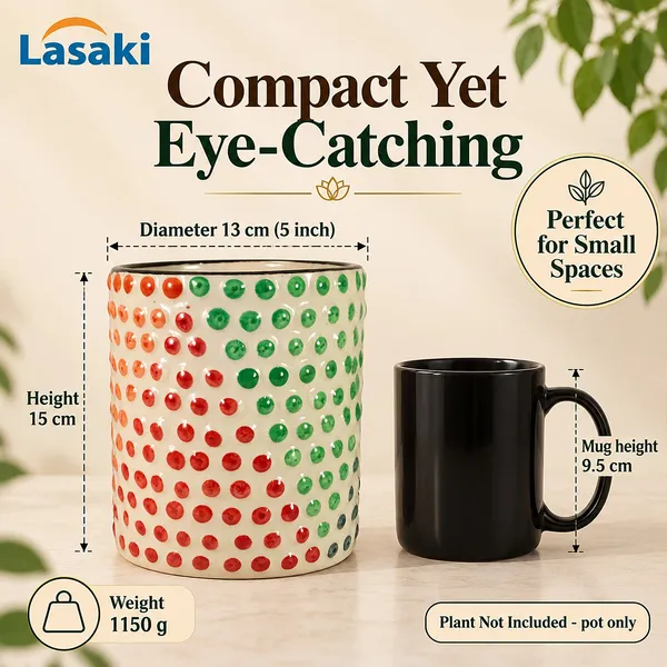 Lasaki_Bubble_Ceramic_Pot_for_Indoor_Plants,_Multicolour_Dots,_5_Inch