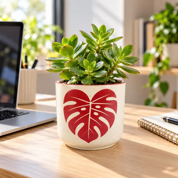 Lasaki_Orin_Ceramic_Pot_for_Indoor_Plants,_Red_Leaf_Design,_5_Inch