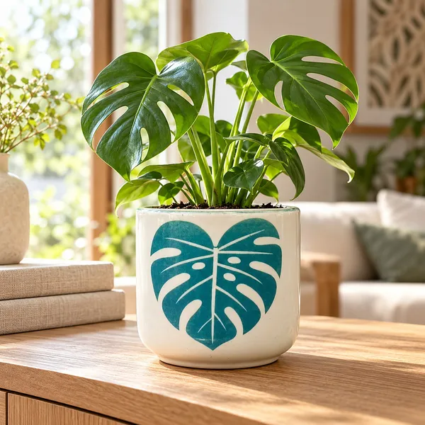Lasaki_Orin_Ceramic_Pot_for_Indoor_Plants,_Monstera_Leaf_Print,_5_Inch