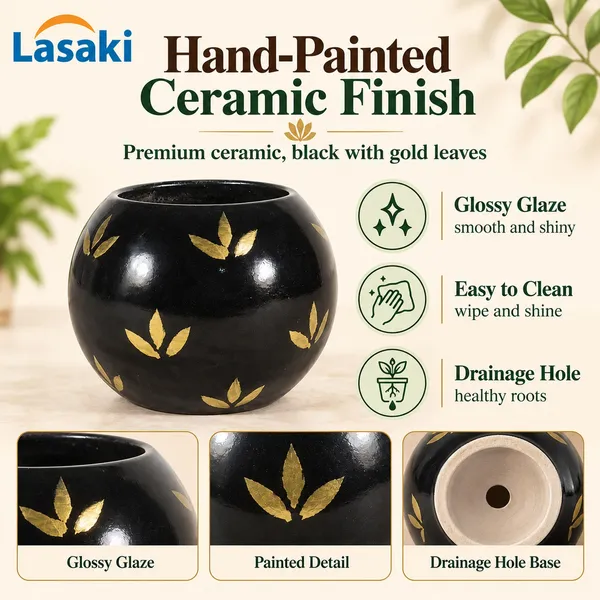 Lasaki_Peblo_Ceramic_Pot_for_Indoor_Plants,_Hand_Painted_Gold_Leaf,_4_Inch