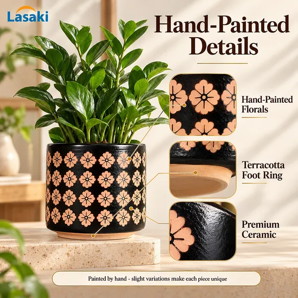 Lasaki_Clara_Ceramic_Pot_for_Indoor_Plants,_Hand_Painted_Black_Pink,_5_Inch