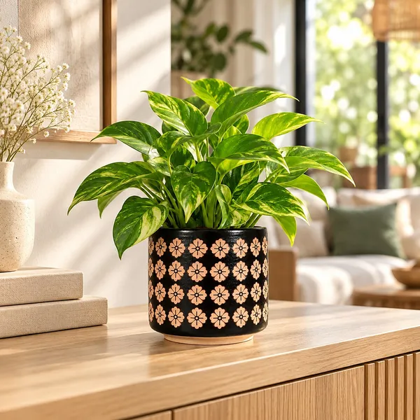 Lasaki_Clara_Ceramic_Pot_for_Indoor_Plants,_Hand_Painted_Black_Pink,_5_Inch