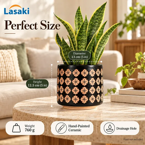 Lasaki_Clara_Ceramic_Pot_for_Indoor_Plants,_Hand_Painted_Black_Pink,_5_Inch