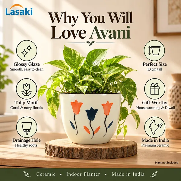 Lasaki_Avani_Ceramic_Pot_for_Indoor_Plants,_Orange_Tulip_Print,_6_Inch
