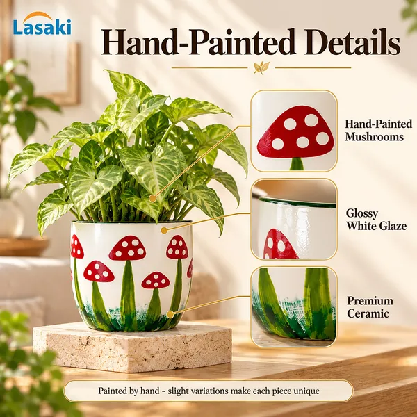 Lasaki_Avani_Ceramic_Pot_for_Indoor_Plants,_Hand_Painted_Mushroom,_6_Inch