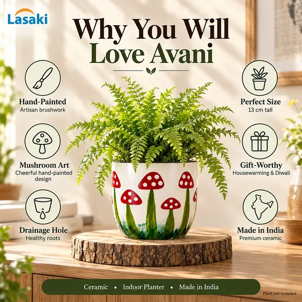 Lasaki_Avani_Ceramic_Pot_for_Indoor_Plants,_Hand_Painted_Mushroom,_6_Inch