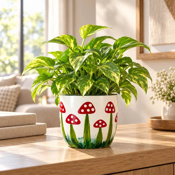 Lasaki_Avani_Ceramic_Pot_for_Indoor_Plants,_Hand_Painted_Mushroom,_6_Inch