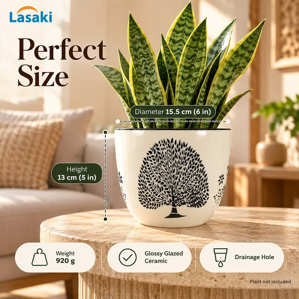 Lasaki_Avani_Ceramic_Pot_for_Indoor_Plants,_Tree_of_Life_Print,_6_Inch