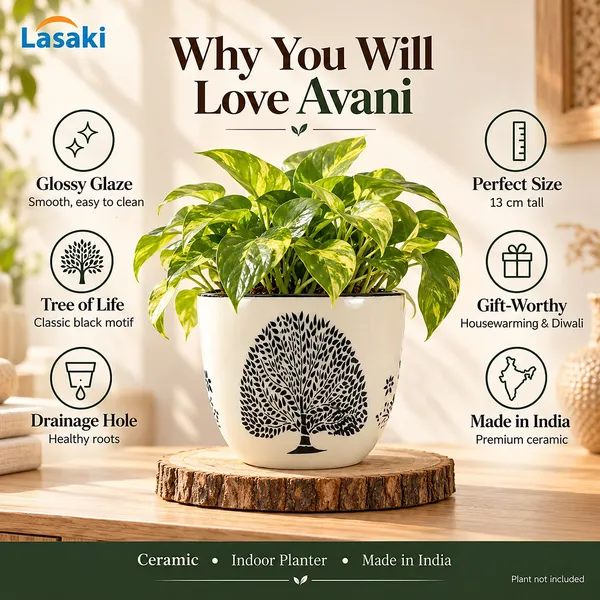 Lasaki_Avani_Ceramic_Pot_for_Indoor_Plants,_Tree_of_Life_Print,_6_Inch