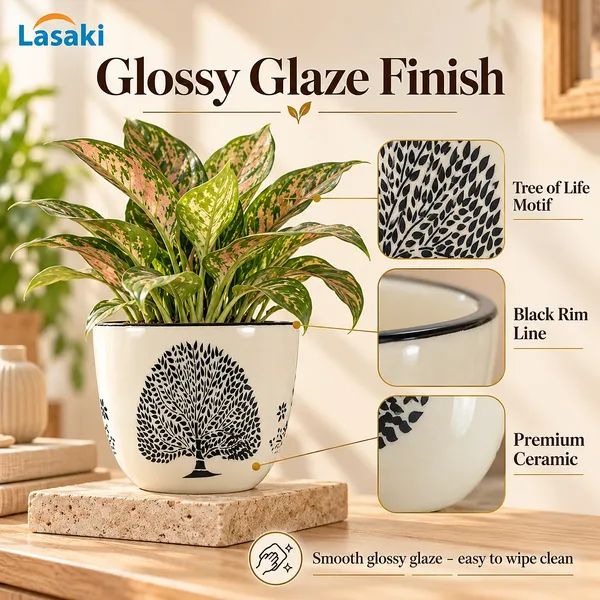 Lasaki_Avani_Ceramic_Pot_for_Indoor_Plants,_Tree_of_Life_Print,_6_Inch