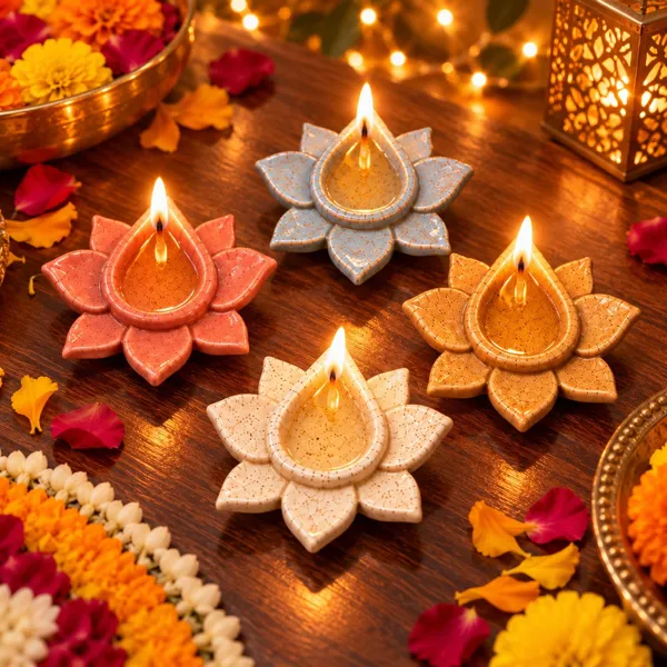 Lasaki_3D_Lotus_Ceramic_Diya_Set_of_4,_Reactive_Glaze,_Multicolour,_3_Inch