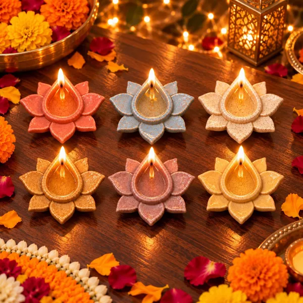 Lasaki_3D_Lotus_Ceramic_Diya_Set_of_6,_Reactive_Glaze,_Multicolour,_3_Inch