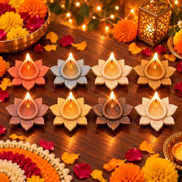 Lasaki_3D_Lotus_Ceramic_Diya_Set_of_8,_Reactive_Glaze,_Multicolour,_3_Inch
