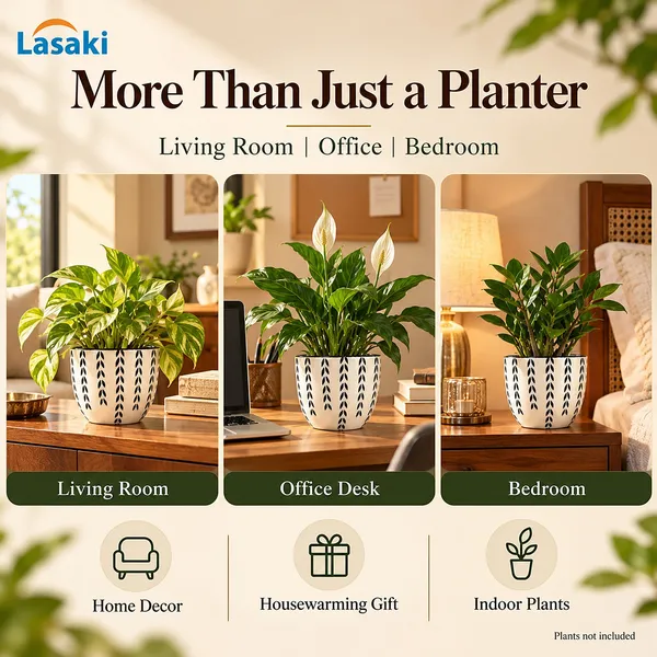 Lasaki_Avani_Ceramic_Pot_for_Indoor_Plants,_Hand_Painted_Black_Leaf,_5_Inch