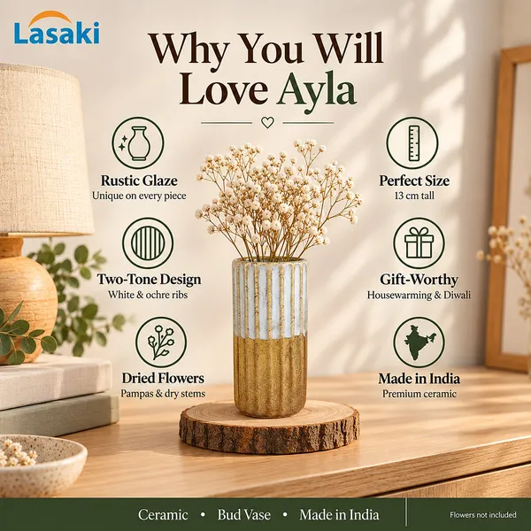 Lasaki_Ayla_Ceramic_Bud_Vase_for_Dried_Flowers,_Rustic_White_Ochre,_5_Inch