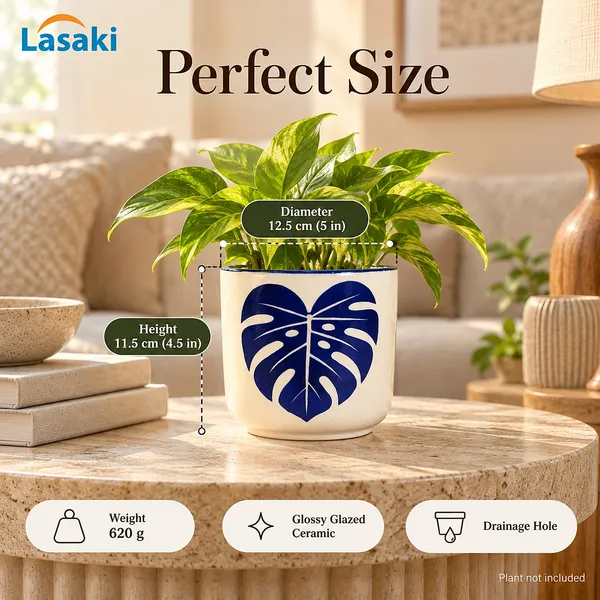 Lasaki_Orin_Ceramic_Pot_for_Indoor_Plants,_Blue_Monstera_Leaf,_5_Inch