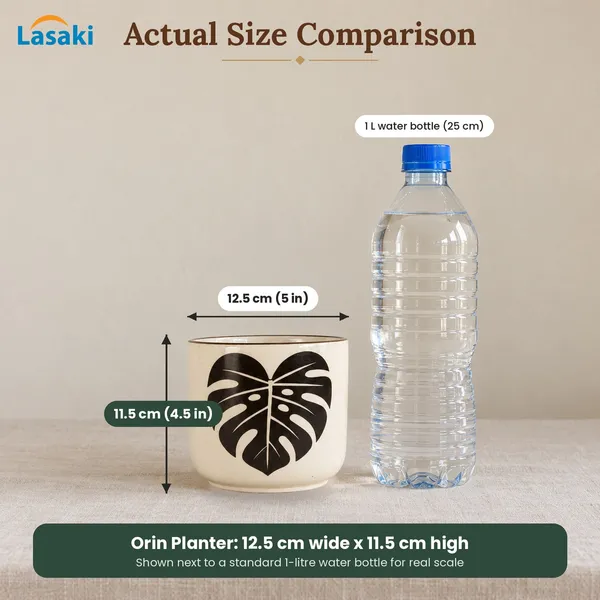 Lasaki_Orin_Ceramic_Pot_for_Indoor_Plants,_Dark_Brown_Monstera_Leaf,_5_Inch