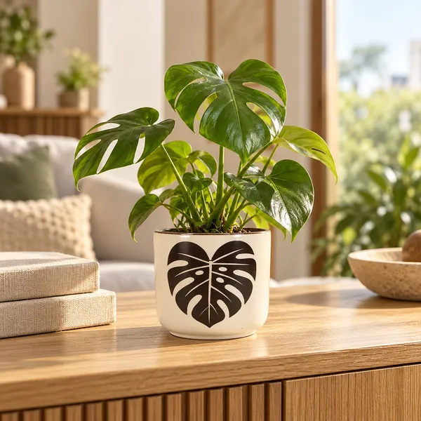 Lasaki_Orin_Ceramic_Pot_for_Indoor_Plants,_Dark_Brown_Monstera_Leaf,_5_Inch