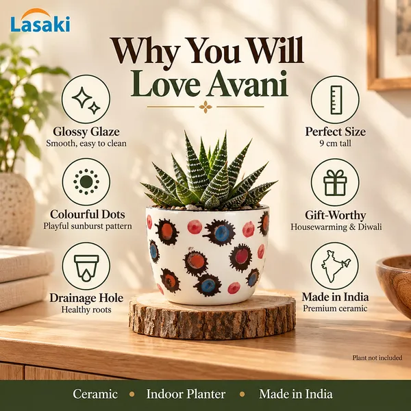 Lasaki_Avani_Ceramic_Pot_for_Indoor_Plants,_Colourful_Dots,_4.5_Inch