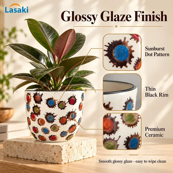 Lasaki_Avani_Ceramic_Pot_for_Indoor_Plants,_Colourful_Dots,_6_Inch