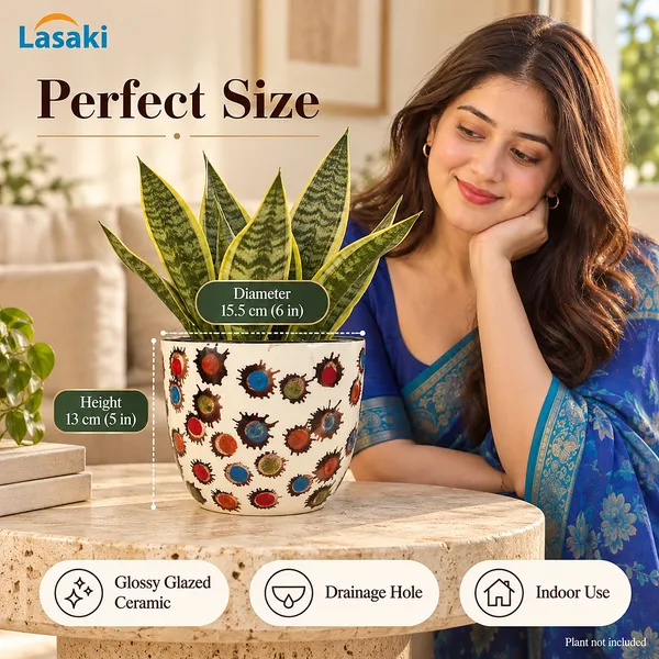 Lasaki_Avani_Ceramic_Pot_for_Indoor_Plants,_Colourful_Dots,_6_Inch