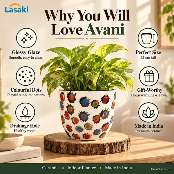 Lasaki_Avani_Ceramic_Pot_for_Indoor_Plants,_Colourful_Dots,_6_Inch