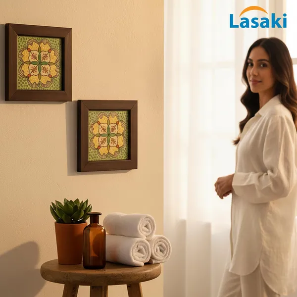 Lasaki_Moroccan_5.5x5.5_inch_(set_of_2)_with_wooden_frame_Handmade_Ceramic_tiles_for_Kitchen,_Bathroom_&_Wall_D�cor