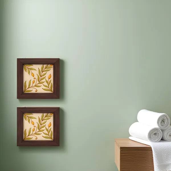 Lasaki_Petalix_green_5.5x5.5_inch_(set_of_2)_with_wooden_frame_Handmade_Ceramic_tiles_for_Kitchen,_Bathroom_&_Wall_D�cor