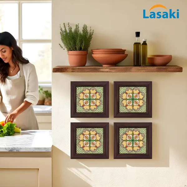 Lasaki_Moroccan_5.5x5.5_inch_(set_of_4)_with_wooden_frame_Handmade_Ceramic_tiles_for_Kitchen,_Bathroom_&_Wall_D�cor