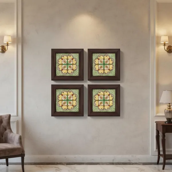 Lasaki_Moroccan_5.5x5.5_inch_(set_of_4)_with_wooden_frame_Handmade_Ceramic_tiles_for_Kitchen,_Bathroom_&_Wall_D�cor