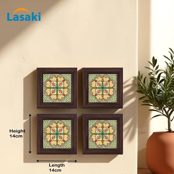 Lasaki_Moroccan_5.5x5.5_inch_(set_of_4)_with_wooden_frame_Handmade_Ceramic_tiles_for_Kitchen,_Bathroom_&_Wall_D�cor