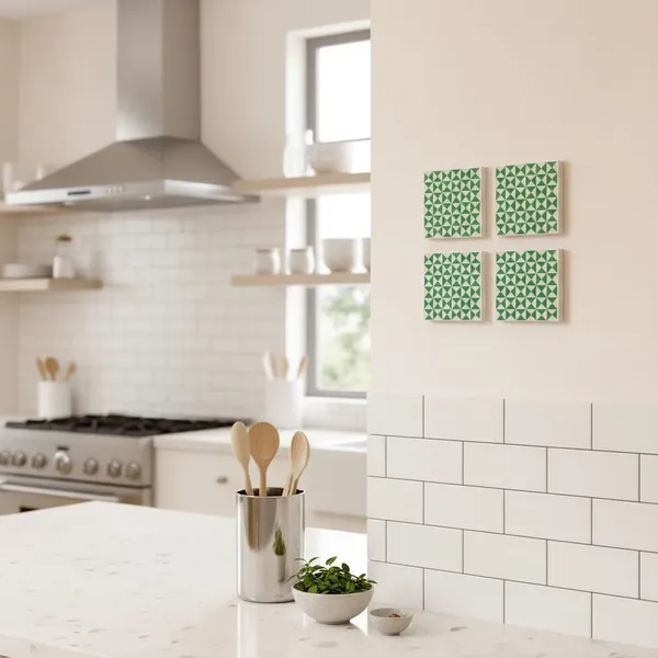 Lasaki_Trivon_green_tile_4x4_inch_(set_of_4)_Handmade_Ceramic_tiles_for_Kitchen,_Bathroom_&_Wall_D�cor