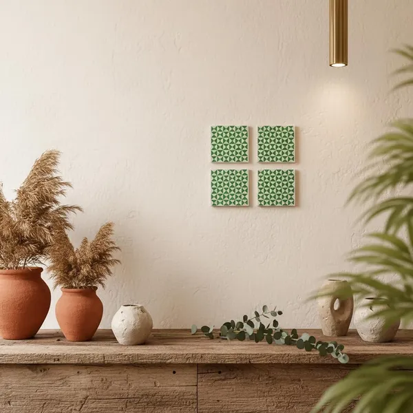 Lasaki_Trivon_green_tile_4x4_inch_(set_of_4)_Handmade_Ceramic_tiles_for_Kitchen,_Bathroom_&_Wall_D�cor