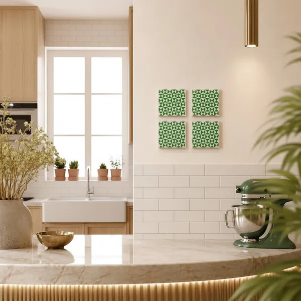 Lasaki_Trivon_green_tile_4x4_inch_(set_of_4)_Handmade_Ceramic_tiles_for_Kitchen,_Bathroom_&_Wall_D�cor
