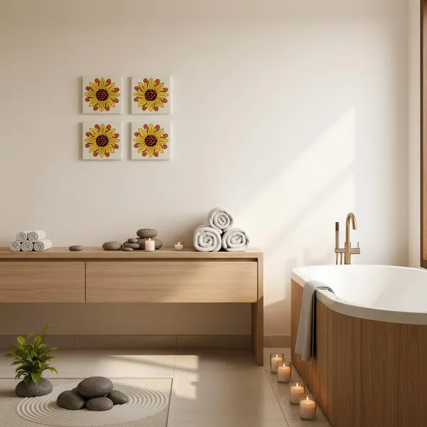Lasaki_Sunflower_yellow_tile_6x6_inch_(Set_of_4)_Handmade_Ceramic_tiles_for_Kitchen,_Bathroom_&_Wall_D�cor